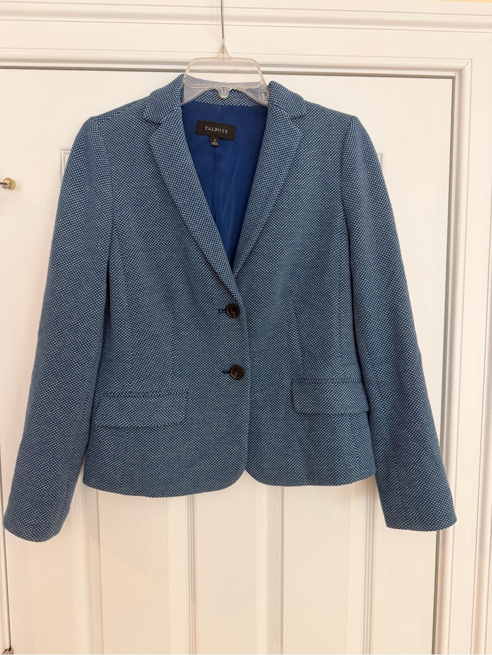 Ladies Size 4 "TALBOT" Blue Textured Two-Button Blazer GUC